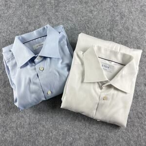Lot of 2 Eton Contemporary Dress Shirts Mens 17 43 Twill Blue White Button Up